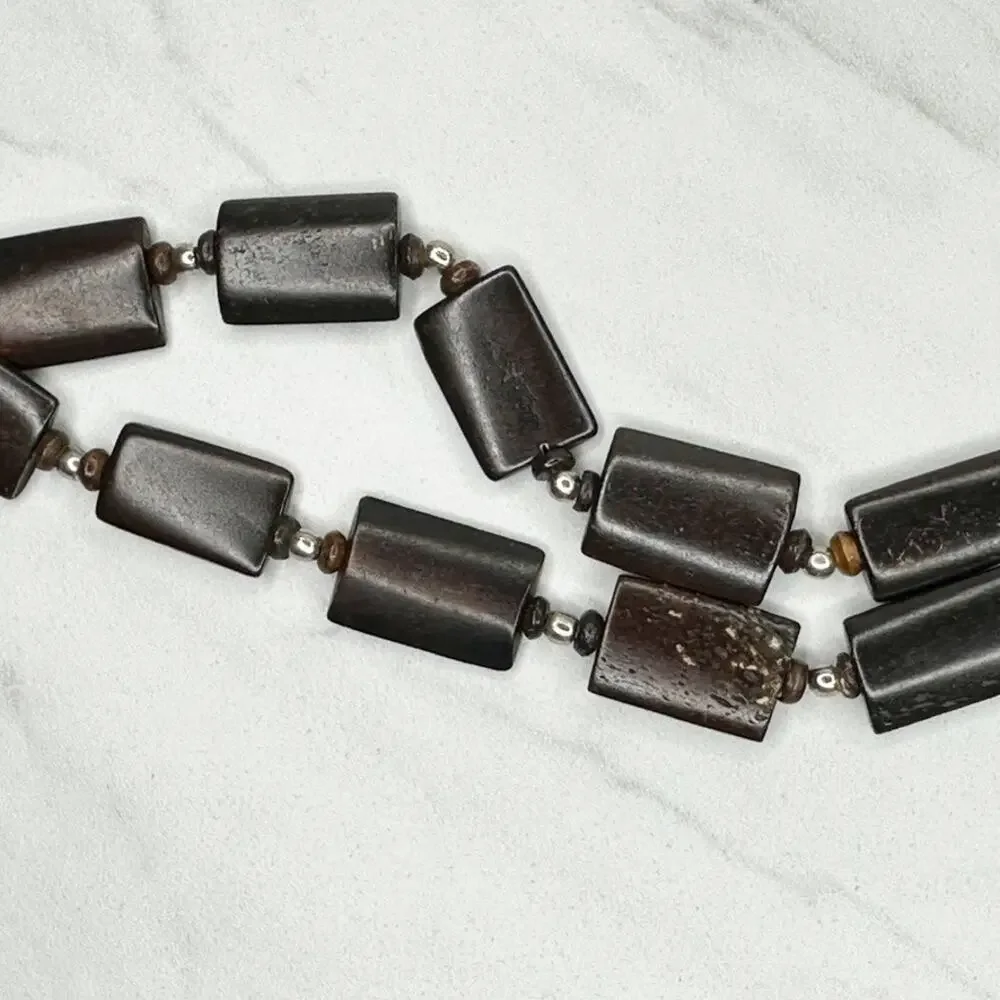Wood Beaded Silver Tone Chain Link Belt Small/Medium (S/M) ✨